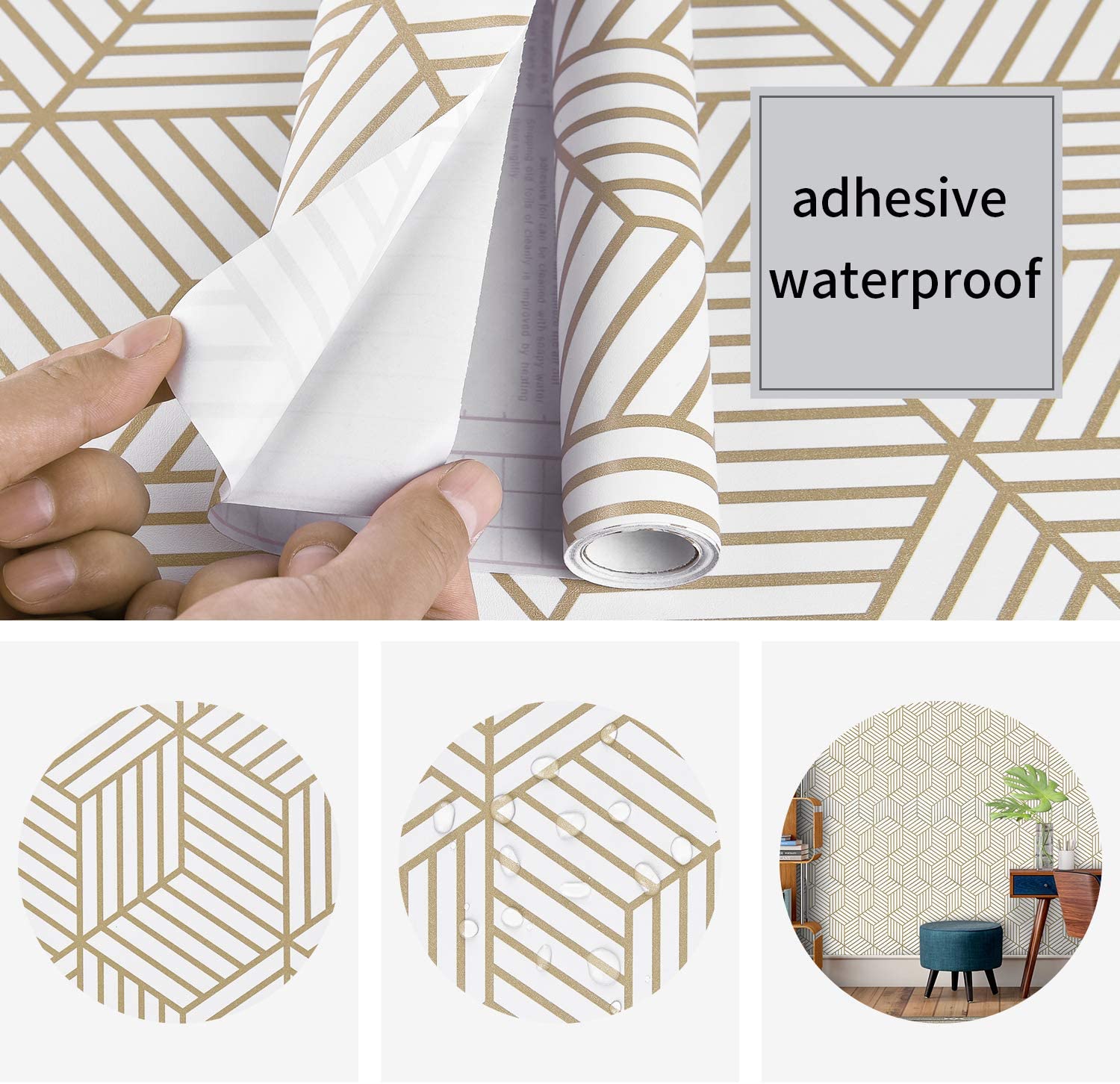 HaoHome Hexagon Contact Paper Removable Peel and Stick Wallpaper Self Adhesive Film For Living Room Bedroom Wall Decor