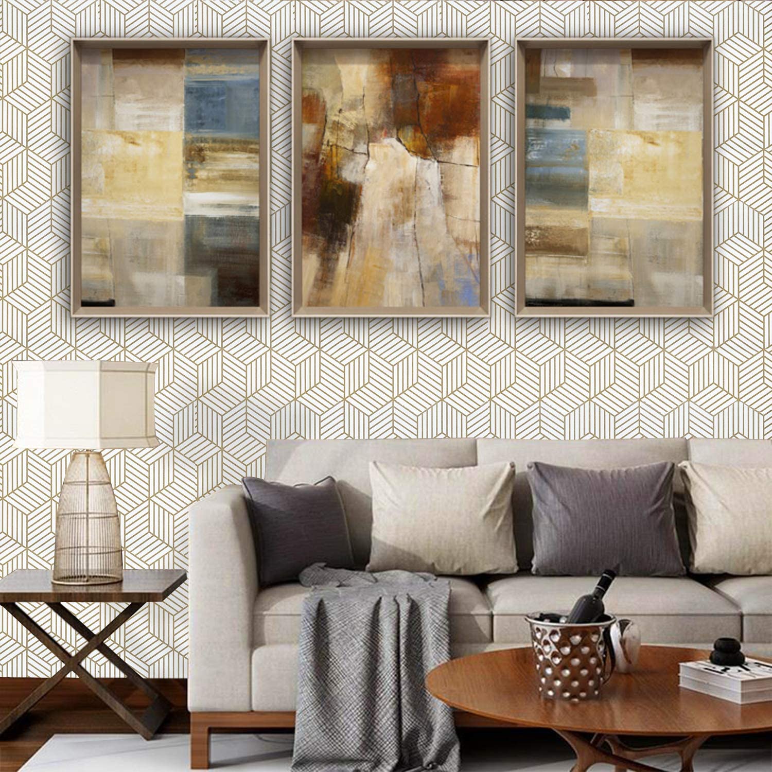 HaoHome Hexagon Contact Paper Removable Peel and Stick Wallpaper Self Adhesive Film For Living Room Bedroom Wall Decor