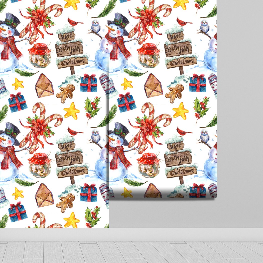 Christmas Snowman Self Adhesive Wallpaper Xmas Gift Box Peel and Stick Wall Stickers Removable Contact Paper for Living Room