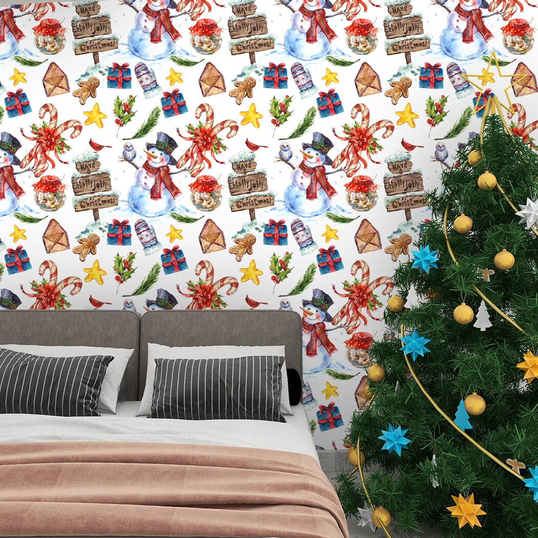 Christmas Snowman Self Adhesive Wallpaper Xmas Gift Box Peel and Stick Wall Stickers Removable Contact Paper for Living Room