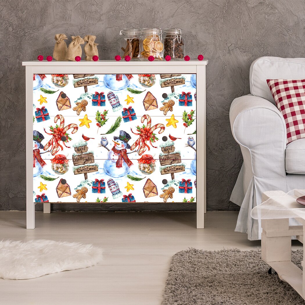 Christmas Snowman Self Adhesive Wallpaper Xmas Gift Box Peel and Stick Wall Stickers Removable Contact Paper for Living Room