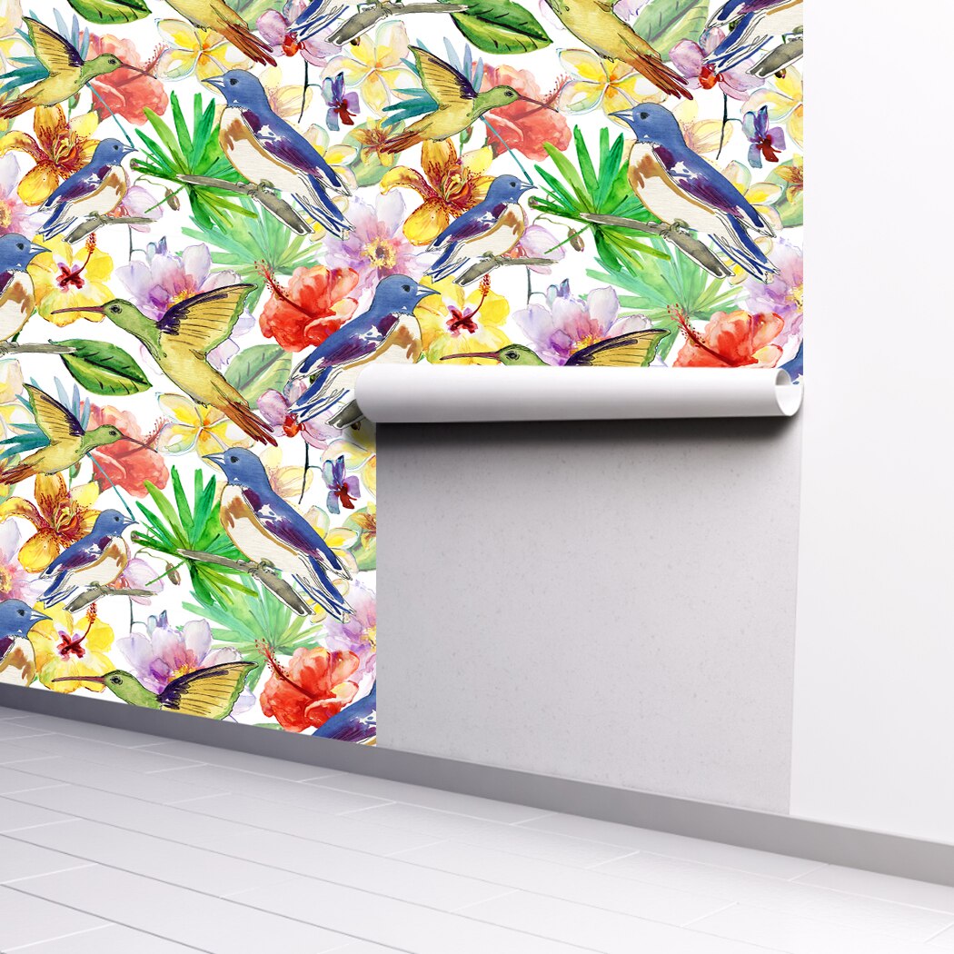 Colorful Birds Peel and Stick Wallpaper Floral Removable Self Adhesive Wall Paper Wall Stickers for Bedroom Living Room Decor
