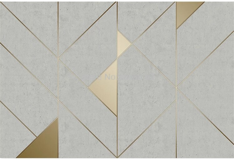 Custom Self-Adhesive Waterproof Mural Wallpaper Modern Retro 3D Cement Wall Golden Stripe Geometric Backdrop Wall Decor Stickers