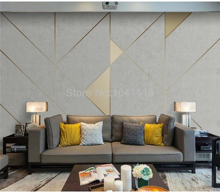 Custom Self-Adhesive Waterproof Mural Wallpaper Modern Retro 3D Cement Wall Golden Stripe Geometric Backdrop Wall Decor Stickers