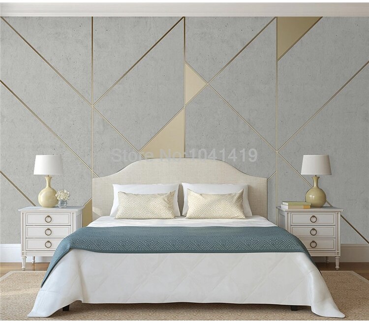 Custom Self-Adhesive Waterproof Mural Wallpaper Modern Retro 3D Cement Wall Golden Stripe Geometric Backdrop Wall Decor Stickers