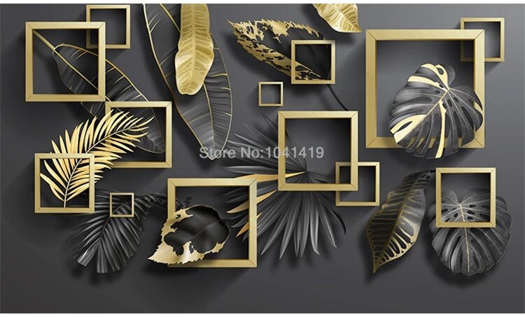 Custom Self-Adhesive Wallpaper Modern Geometry Golden Leaves Tropical Plants Murals Living Room Bedroom Luxury Home Decor Poster
