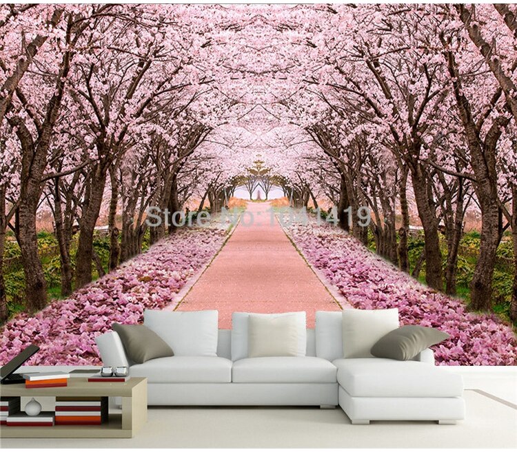 Self-Adhesive Wallpaper 3D Romantic Space Extension Cherry Tree Mural Living Room TV Sofa Home Decor Painting Papel De Parede 3D
