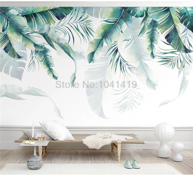 Custom Mural Wallpaper 3D Hand-painted Green Banana Leave Plant Fresco Living Room Bedroom Self-Adhesive Creative Art Wall Decor