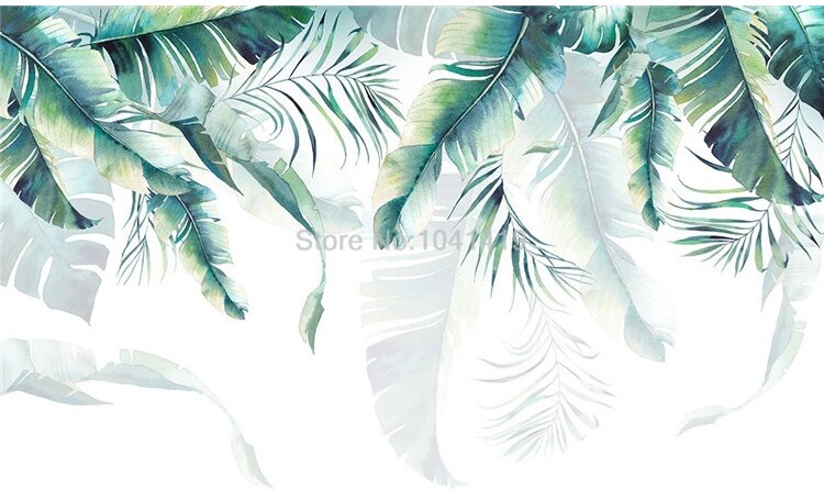 Custom Mural Wallpaper 3D Hand-painted Green Banana Leave Plant Fresco Living Room Bedroom Self-Adhesive Creative Art Wall Decor