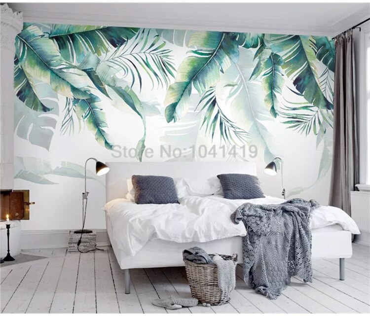 Custom Mural Wallpaper 3D Hand-painted Green Banana Leave Plant Fresco Living Room Bedroom Self-Adhesive Creative Art Wall Decor