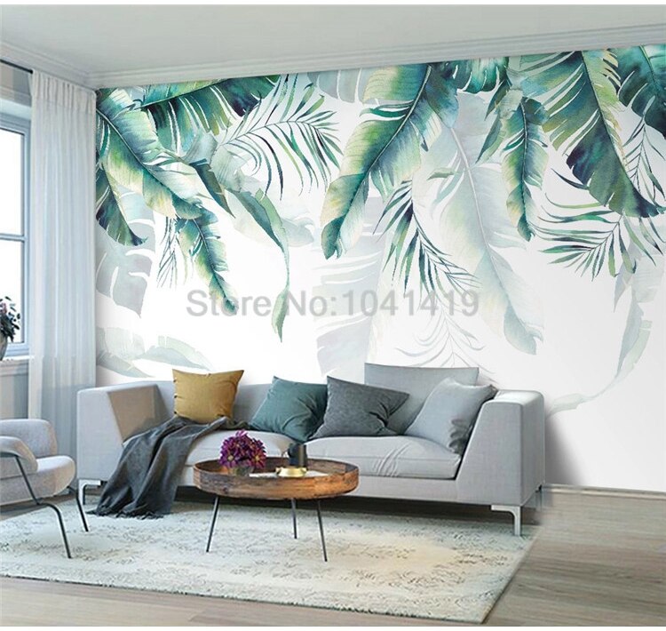 Custom Mural Wallpaper 3D Hand-painted Green Banana Leave Plant Fresco Living Room Bedroom Self-Adhesive Creative Art Wall Decor