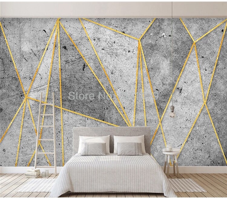 Custom Any Size Murals Wallpaper Retro Golden Lines Cement Background Wall Paper Living Room TV Creative Self-Adhesive Stickers