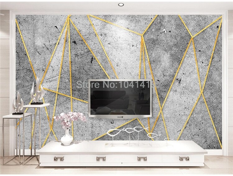 Custom Any Size Murals Wallpaper Retro Golden Lines Cement Background Wall Paper Living Room TV Creative Self-Adhesive Stickers