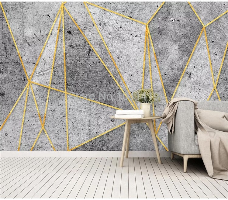 Custom Any Size Murals Wallpaper Retro Golden Lines Cement Background Wall Paper Living Room TV Creative Self-Adhesive Stickers