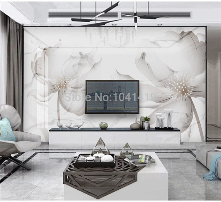 Custom Mural Wallpaper Modern Simple Creative Flower Abstract White Marble Wall Painting Living Room TV Bedroom 3D Wall Stickers