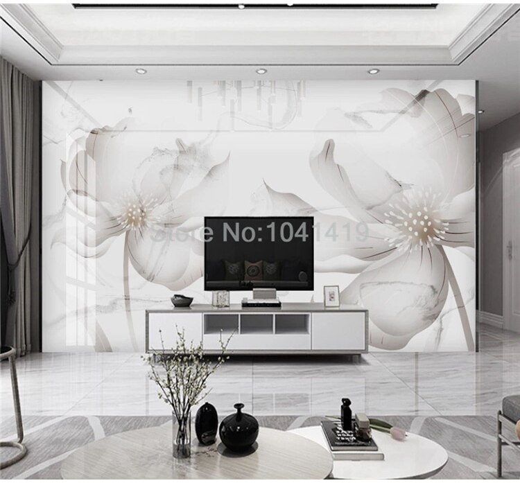 Custom Mural Wallpaper Modern Simple Creative Flower Abstract White Marble Wall Painting Living Room TV Bedroom 3D Wall Stickers