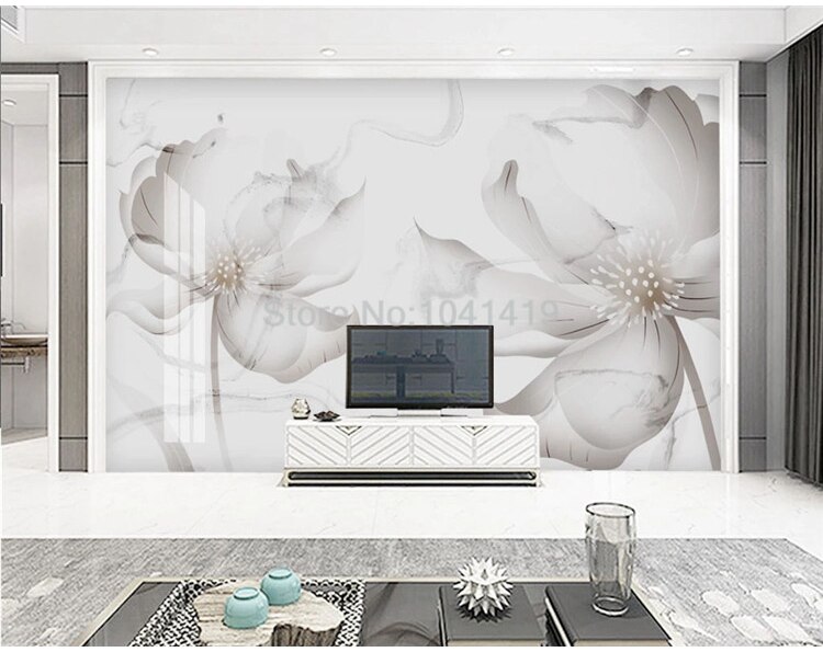 Custom Mural Wallpaper Modern Simple Creative Flower Abstract White Marble Wall Painting Living Room TV Bedroom 3D Wall Stickers