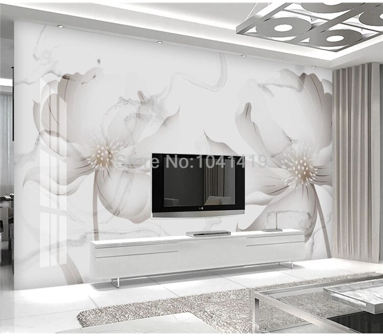 Custom Mural Wallpaper Modern Simple Creative Flower Abstract White Marble Wall Painting Living Room TV Bedroom 3D Wall Stickers