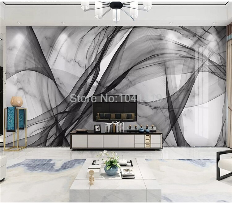 Custom Self-Adhesive Waterproof Canvas Mural Wallpaper Modern 3D Abstract Ink Lines Marble Texture Photo Wallpaper Wall Stickers