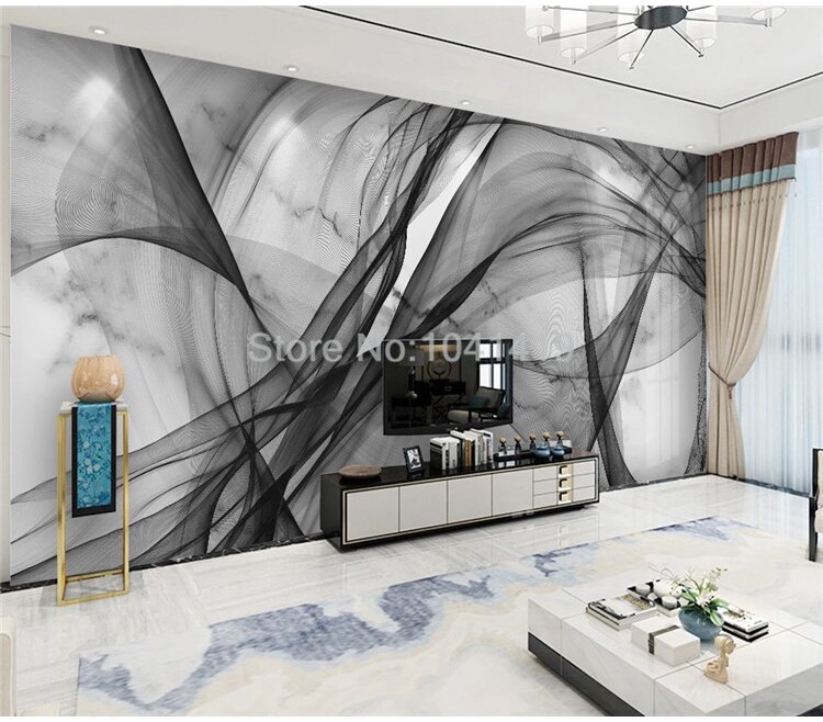 Custom Self-Adhesive Waterproof Canvas Mural Wallpaper Modern 3D Abstract Ink Lines Marble Texture Photo Wallpaper Wall Stickers