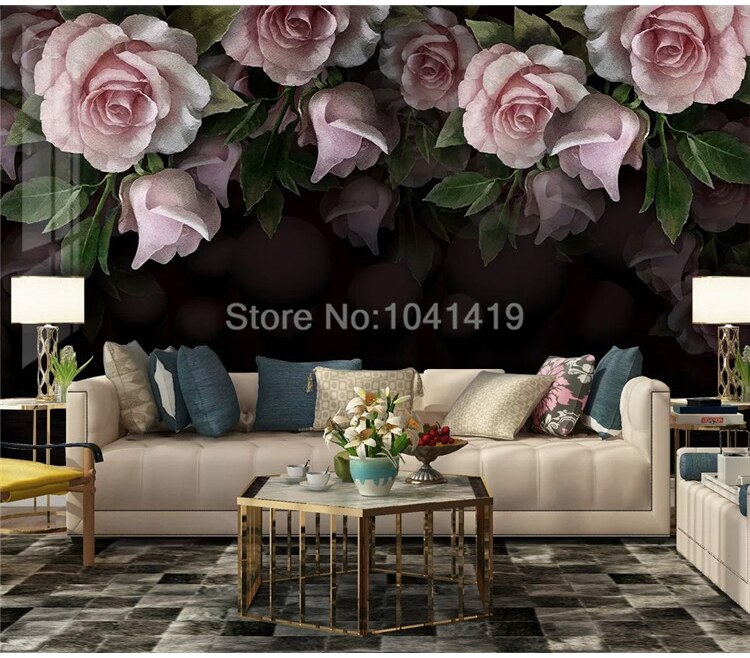 Self-Adhesive 3D Wallpaper Stereo European Style Retro Flower Black Photo Wall Murals Living Room Bedroom Waterproof Home Decor