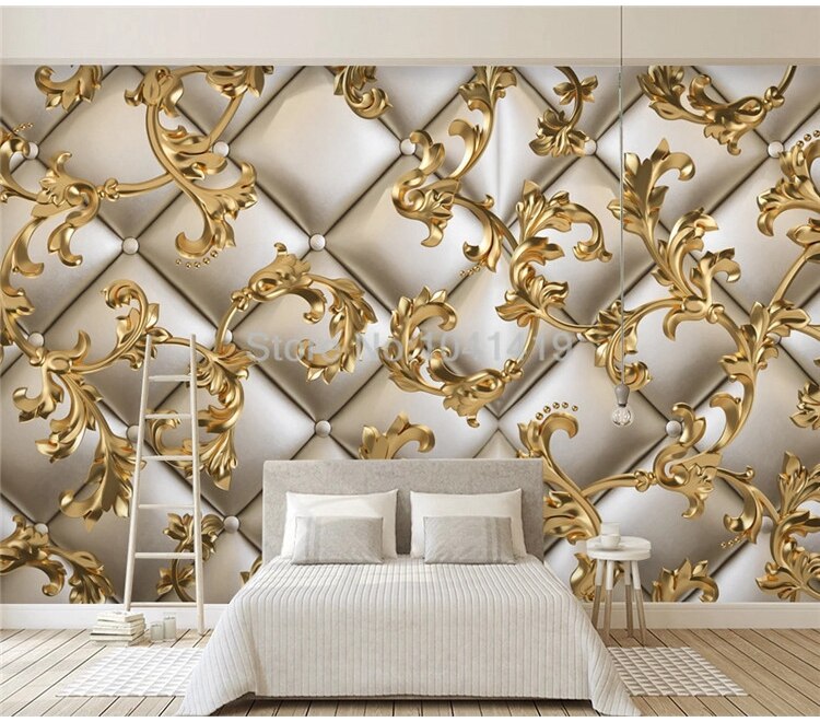 European Style Golden Pattern Soft Bag Mural Wallpaper 3D Luxury Home Decor Fresco Self-Adhesive Easy Installation Wall Sticker