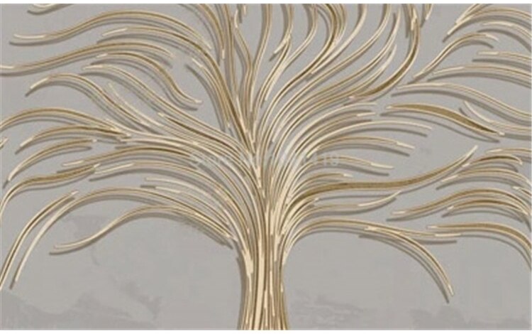 Custom Self-Adhesive Waterproof Mural Wallpaper Light Luxury Hand-painted Creative Tree 3D Golden Embossed Line Background Wall