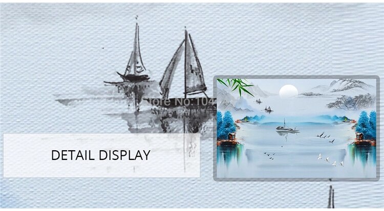 Custom Self-Adhesive Wallpaper Chinese Style Creative Ink Landscape Bird Blue Abstract Background Decorative Painting 3D Murals