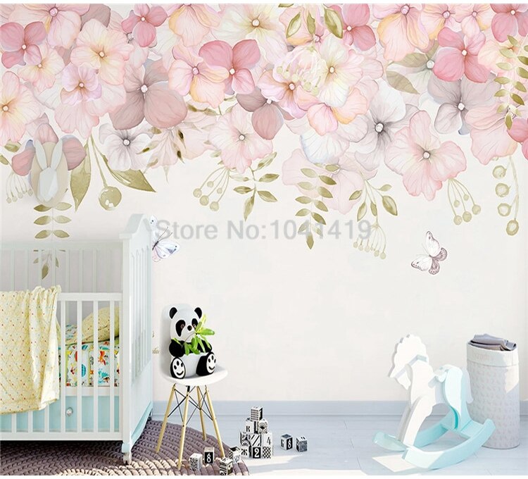 Custom Mural Wallpaper Modern Pastoral Pink Flowers Photo Wall Painting Living Room Bedroom Romantic Home Decor Sticker Poster