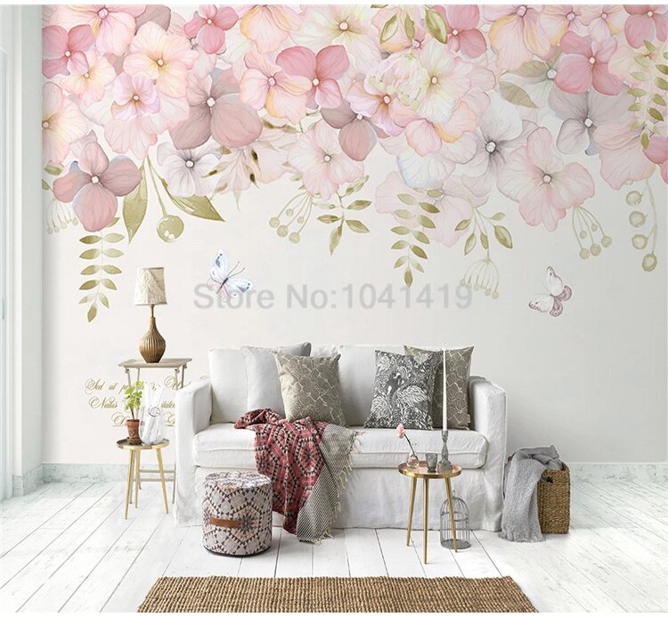 Custom Mural Wallpaper Modern Pastoral Pink Flowers Photo Wall Painting Living Room Bedroom Romantic Home Decor Sticker Poster