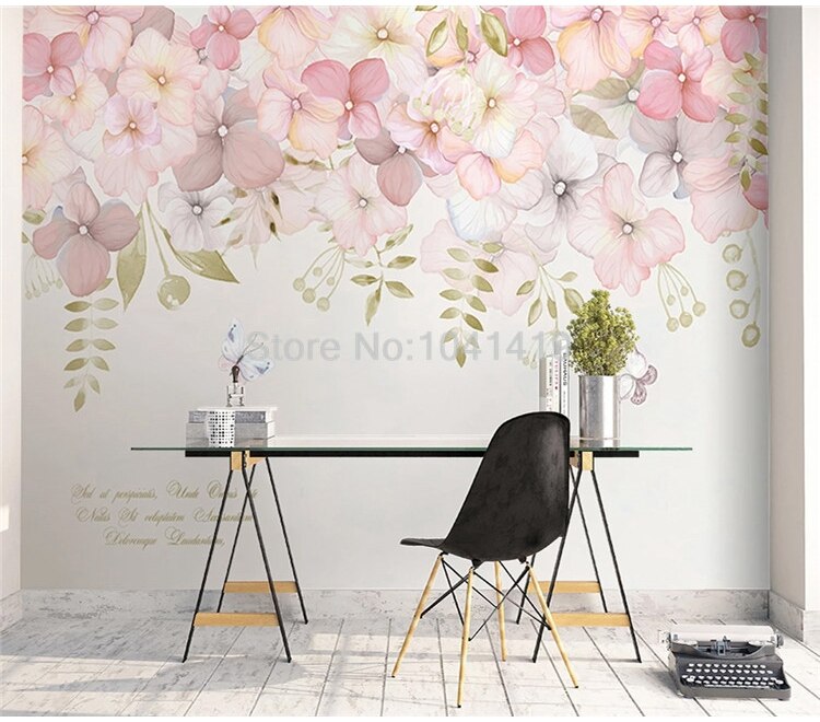 Custom Mural Wallpaper Modern Pastoral Pink Flowers Photo Wall Painting Living Room Bedroom Romantic Home Decor Sticker Poster