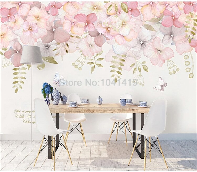 Custom Mural Wallpaper Modern Pastoral Pink Flowers Photo Wall Painting Living Room Bedroom Romantic Home Decor Sticker Poster