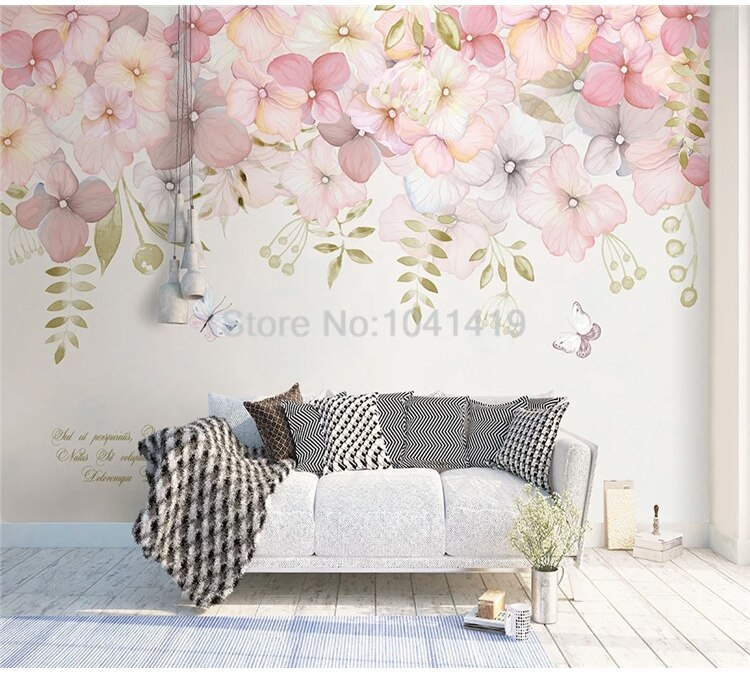 Custom Mural Wallpaper Modern Pastoral Pink Flowers Photo Wall Painting Living Room Bedroom Romantic Home Decor Sticker Poster