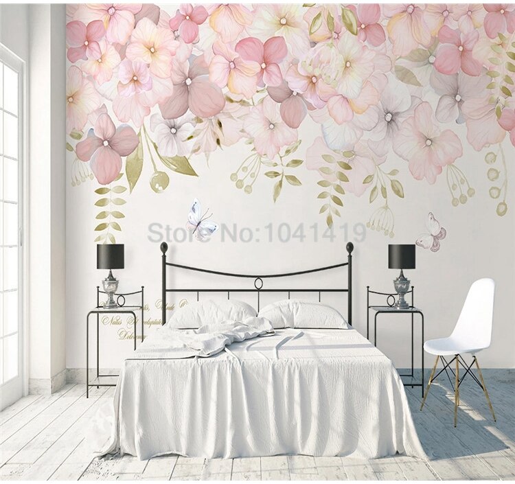 Custom Mural Wallpaper Modern Pastoral Pink Flowers Photo Wall Painting Living Room Bedroom Romantic Home Decor Sticker Poster