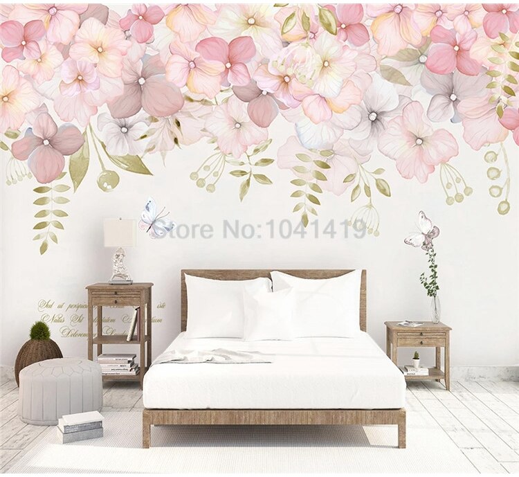 Custom Mural Wallpaper Modern Pastoral Pink Flowers Photo Wall Painting Living Room Bedroom Romantic Home Decor Sticker Poster