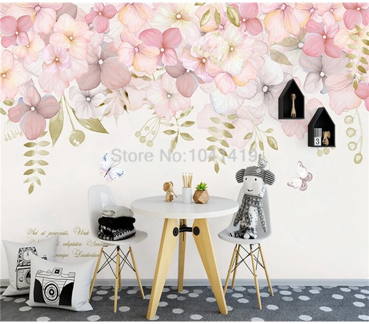Custom Mural Wallpaper Modern Pastoral Pink Flowers Photo Wall Painting Living Room Bedroom Romantic Home Decor Sticker Poster