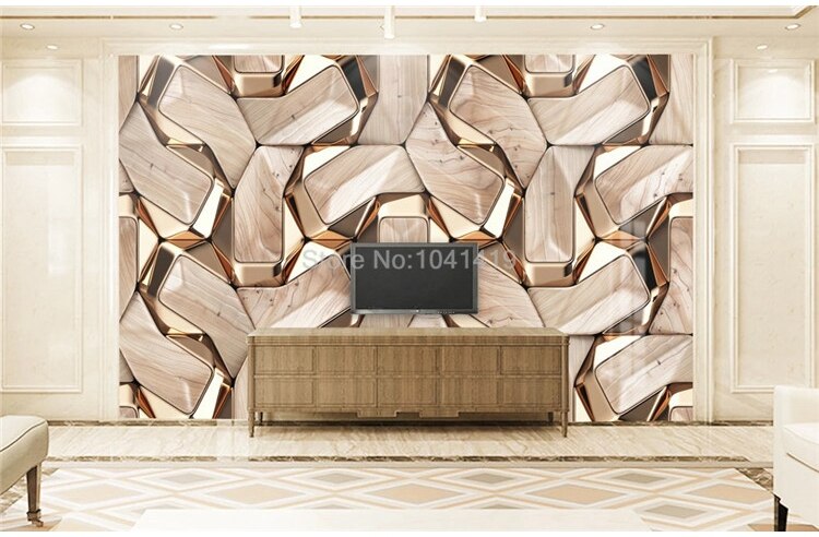 Self-Adhesive Mural Wallpaper Modern 3D Abstract Geometry Gold Metal Pattern Photo Wall Paper Living Room KTV Waterproof Canvas