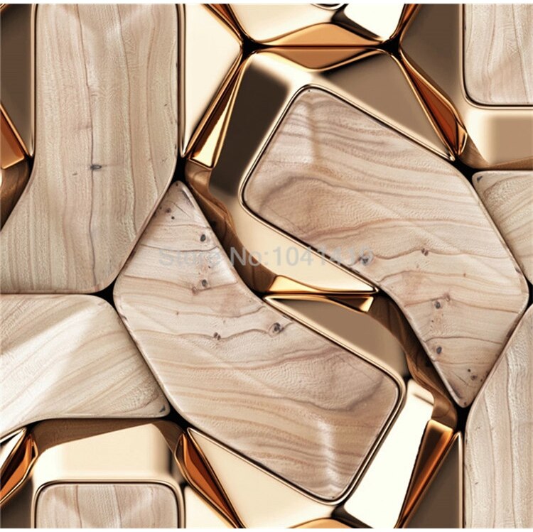 Self-Adhesive Mural Wallpaper Modern 3D Abstract Geometry Gold Metal Pattern Photo Wall Paper Living Room KTV Waterproof Canvas
