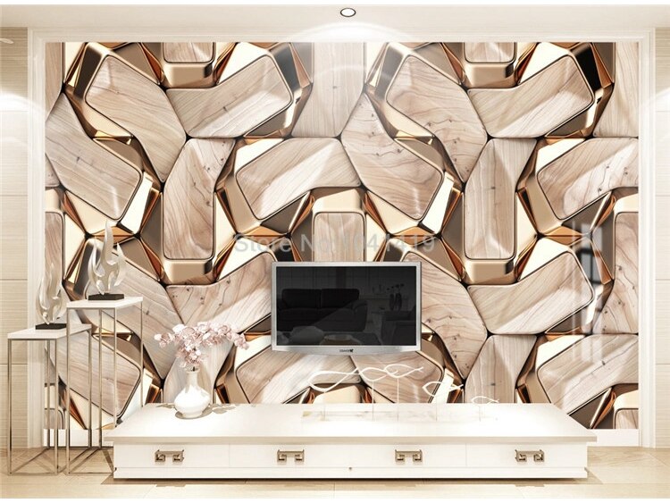 Self-Adhesive Mural Wallpaper Modern 3D Abstract Geometry Gold Metal Pattern Photo Wall Paper Living Room KTV Waterproof Canvas