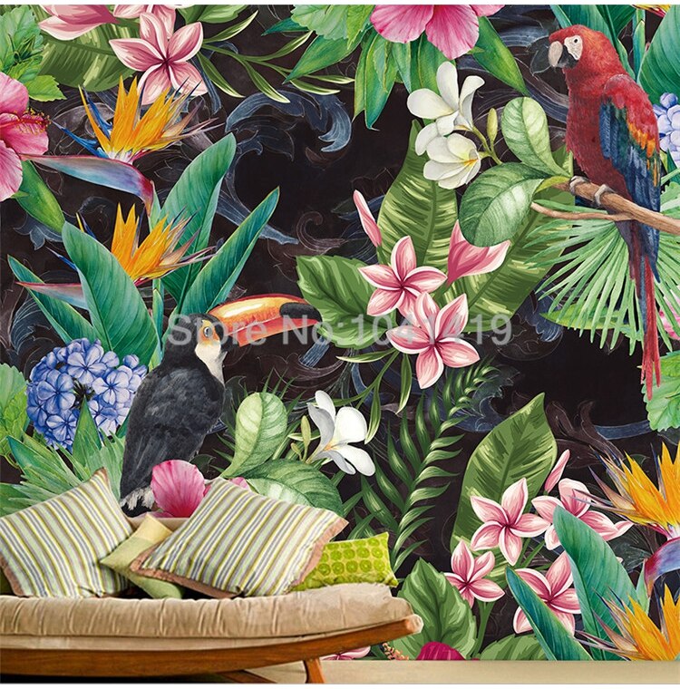 Photo Wallpaper 3D Tropical Rain Forest Parrot Leaves Self-Adhesive Waterproof Canvas Murals Restaurant Study Decor Wall Papers