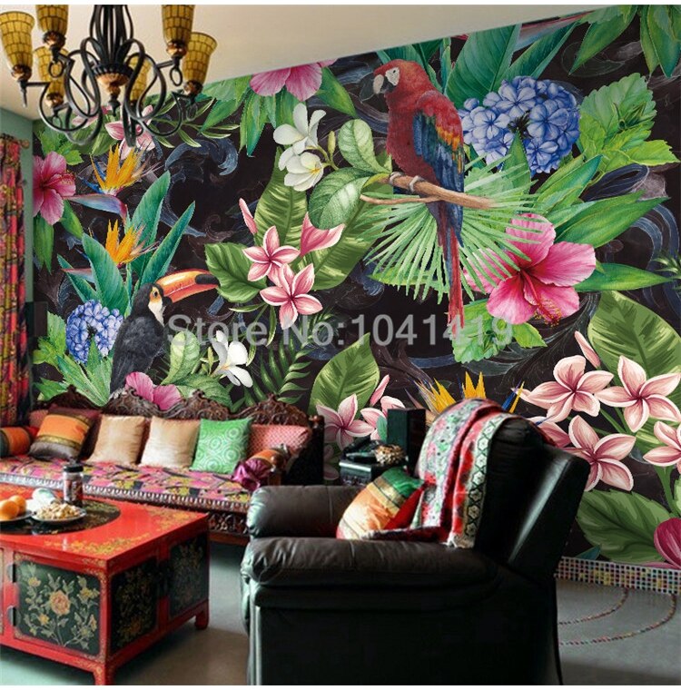 Photo Wallpaper 3D Tropical Rain Forest Parrot Leaves Self-Adhesive Waterproof Canvas Murals Restaurant Study Decor Wall Papers