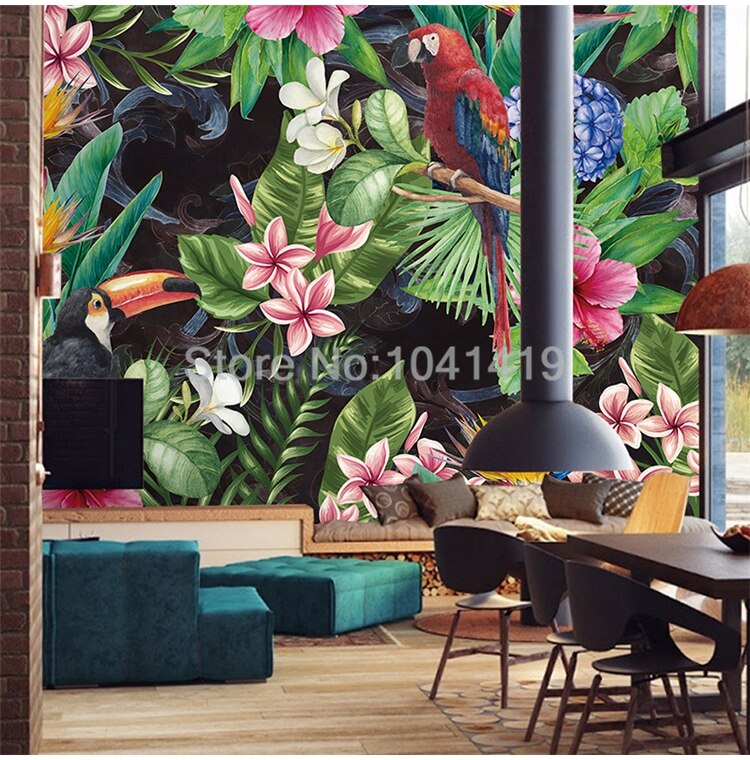 Photo Wallpaper 3D Tropical Rain Forest Parrot Leaves Self-Adhesive Waterproof Canvas Murals Restaurant Study Decor Wall Papers