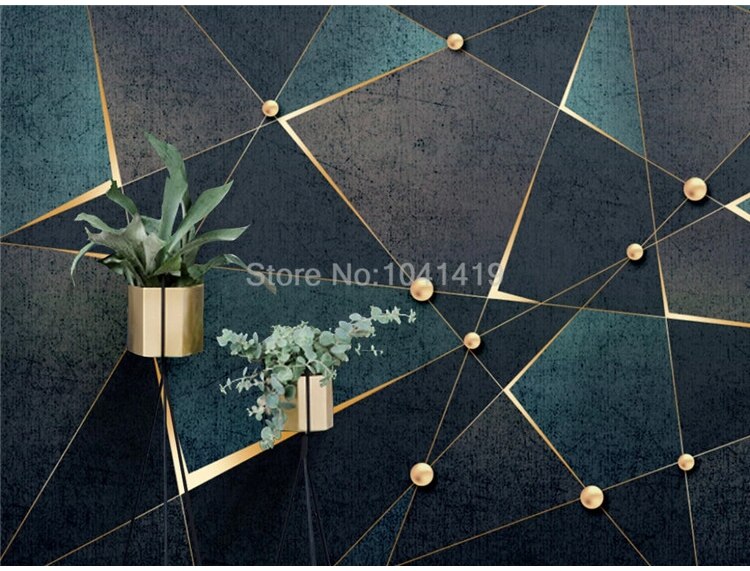 Self-Adhesive Wallpaper Modern Creative 3D Geometric Lines Golden Abstract Waterproof Canvas Photo Murals Living Room 3D Sticker