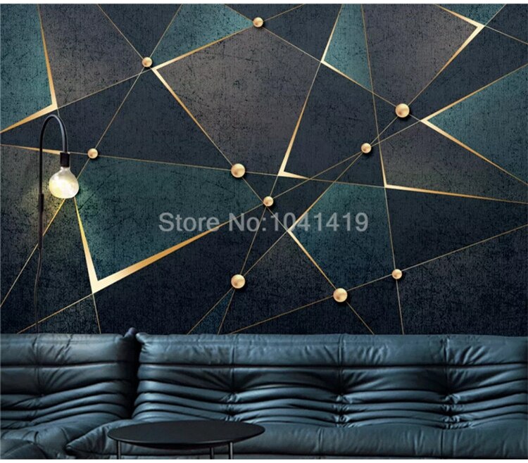 Self-Adhesive Wallpaper Modern Creative 3D Geometric Lines Golden Abstract Waterproof Canvas Photo Murals Living Room 3D Sticker