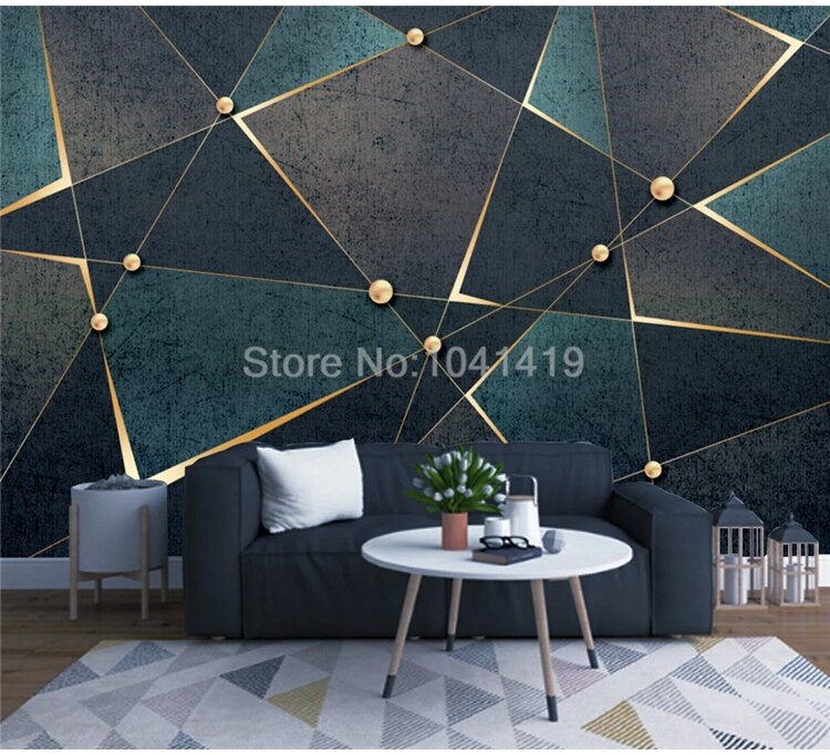 Self-Adhesive Wallpaper Modern Creative 3D Geometric Lines Golden Abstract Waterproof Canvas Photo Murals Living Room 3D Sticker