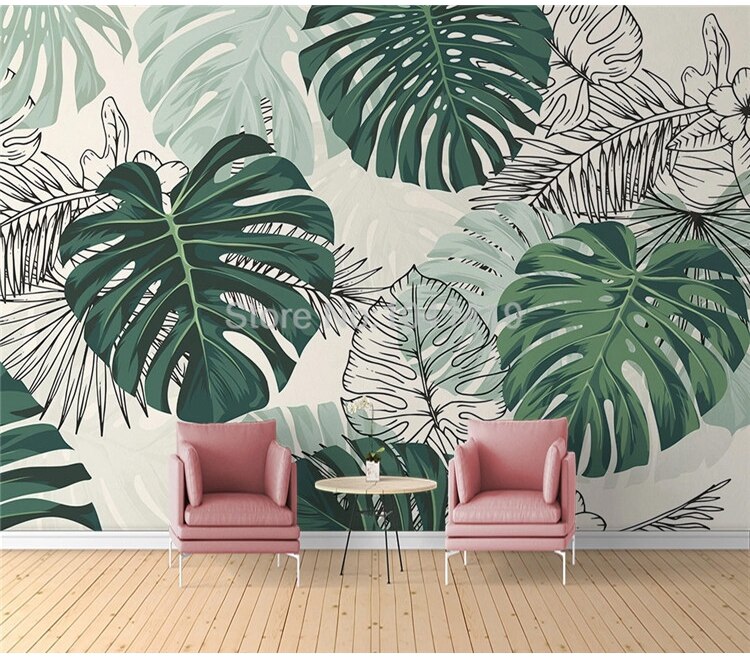 Self-Adhesive Wallpaper Modern Tropical Plant Photo Wall Murals Living Room Bedroom Waterproof Canvas Home Decor Papel De Parede