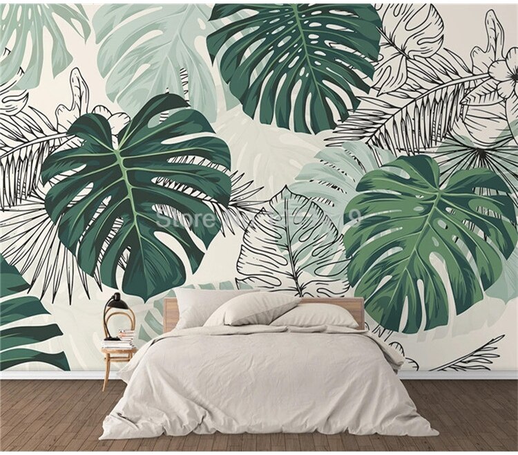 Self-Adhesive Wallpaper Modern Tropical Plant Photo Wall Murals Living Room Bedroom Waterproof Canvas Home Decor Papel De Parede