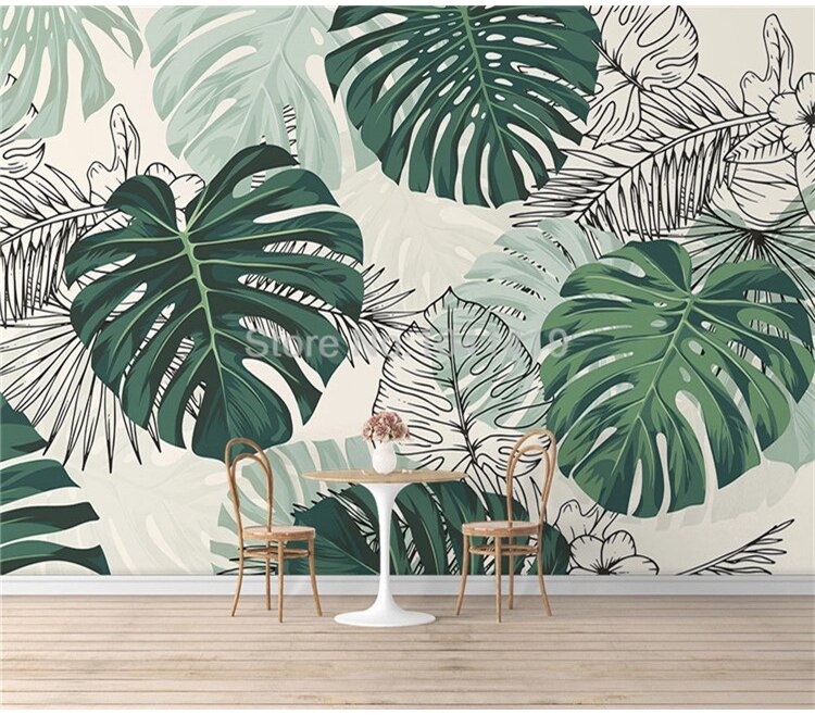 Self-Adhesive Wallpaper Modern Tropical Plant Photo Wall Murals Living Room Bedroom Waterproof Canvas Home Decor Papel De Parede