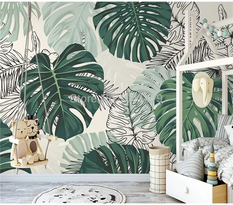 Self-Adhesive Wallpaper Modern Tropical Plant Photo Wall Murals Living Room Bedroom Waterproof Canvas Home Decor Papel De Parede