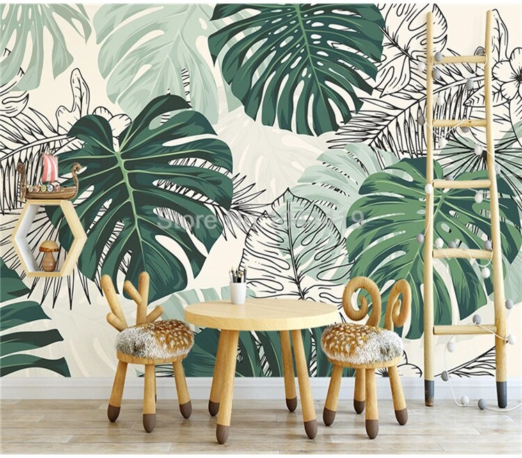 Self-Adhesive Wallpaper Modern Tropical Plant Photo Wall Murals Living Room Bedroom Waterproof Canvas Home Decor Papel De Parede